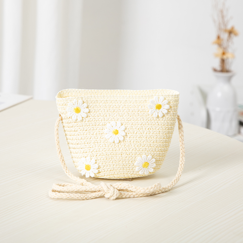 Handgemachte Sommer Kinder Mädchen Schulter Tasche Daisy Blume Stroh Umhängetasche Kinder Schlüssel Geldbörse Nette Prinzessin Mini Handtasche: Style 13