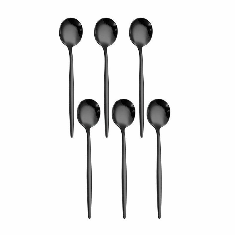 6Pcs Black Silver Cutlery Set Stainless Steel Tea Spoons Dinnerware Set Kitchen Flatware Silverware Tableware Set Eco Friendly: black 6pcs