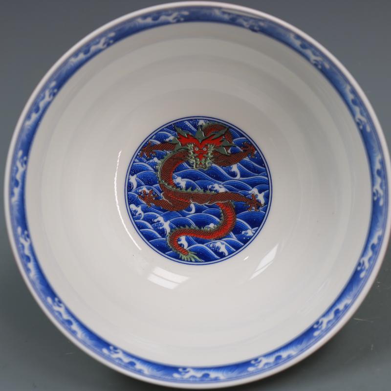 Qing -dynastin qianlong år mark gul glasyr drake moln mönster skål antik emalj porslin hem dekoration prydnad skål