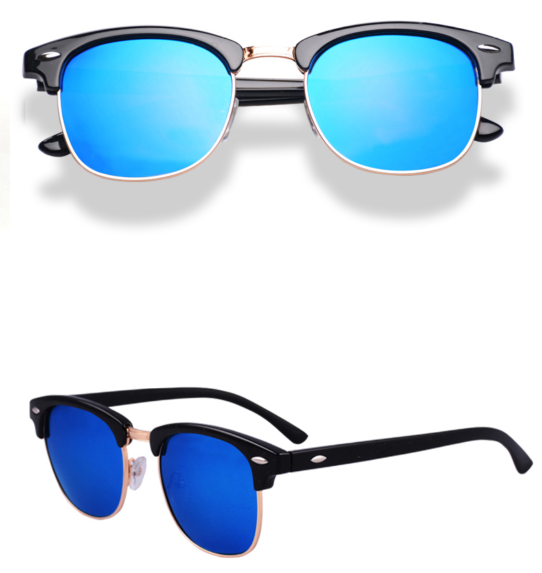 Tortoise inspiré classique demi-cadre cornu Semi-sans monture hommes femmes lunettes de soleil polarisées lunettes rétro 3016: Black Blue