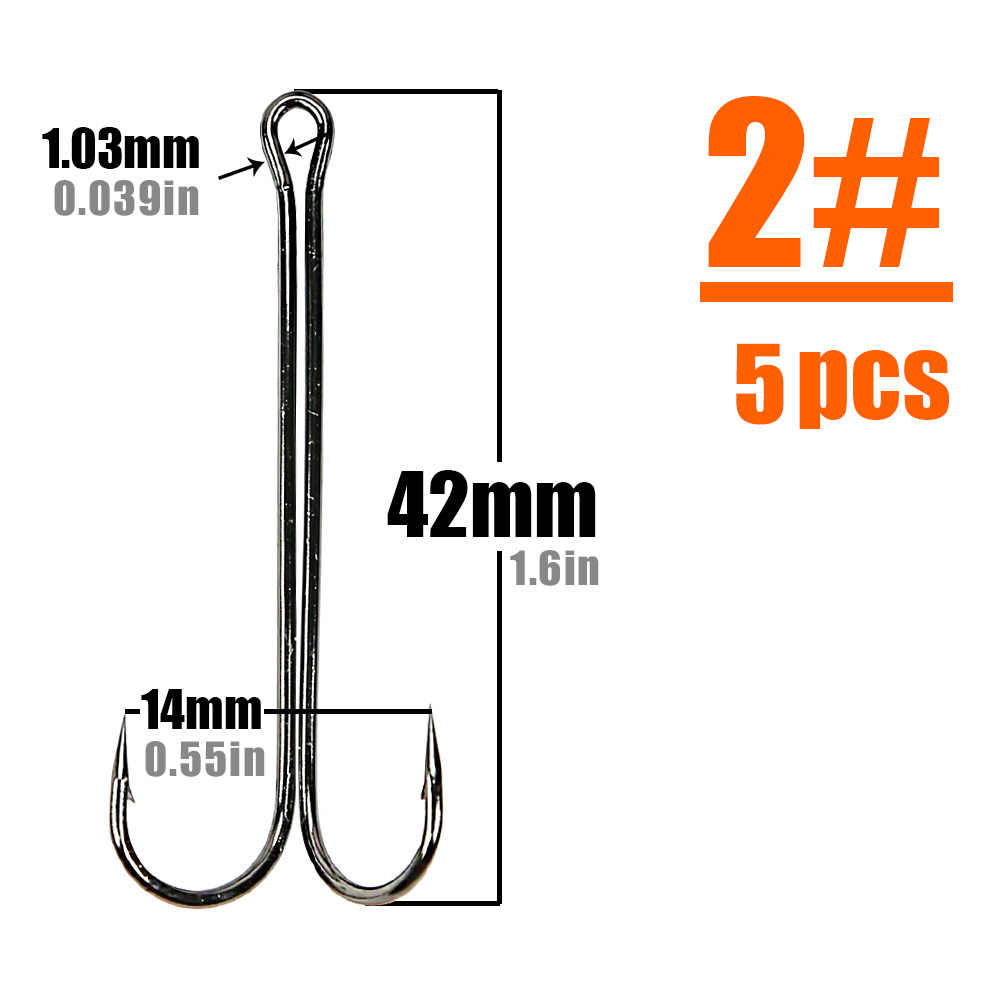 Anzuelos de pesca B & U, anzuelo doble súper largo, aparejos de pesca largos de acero rico en carbono, diferentes tamaños equipados con señuelo suave: Borgoña
