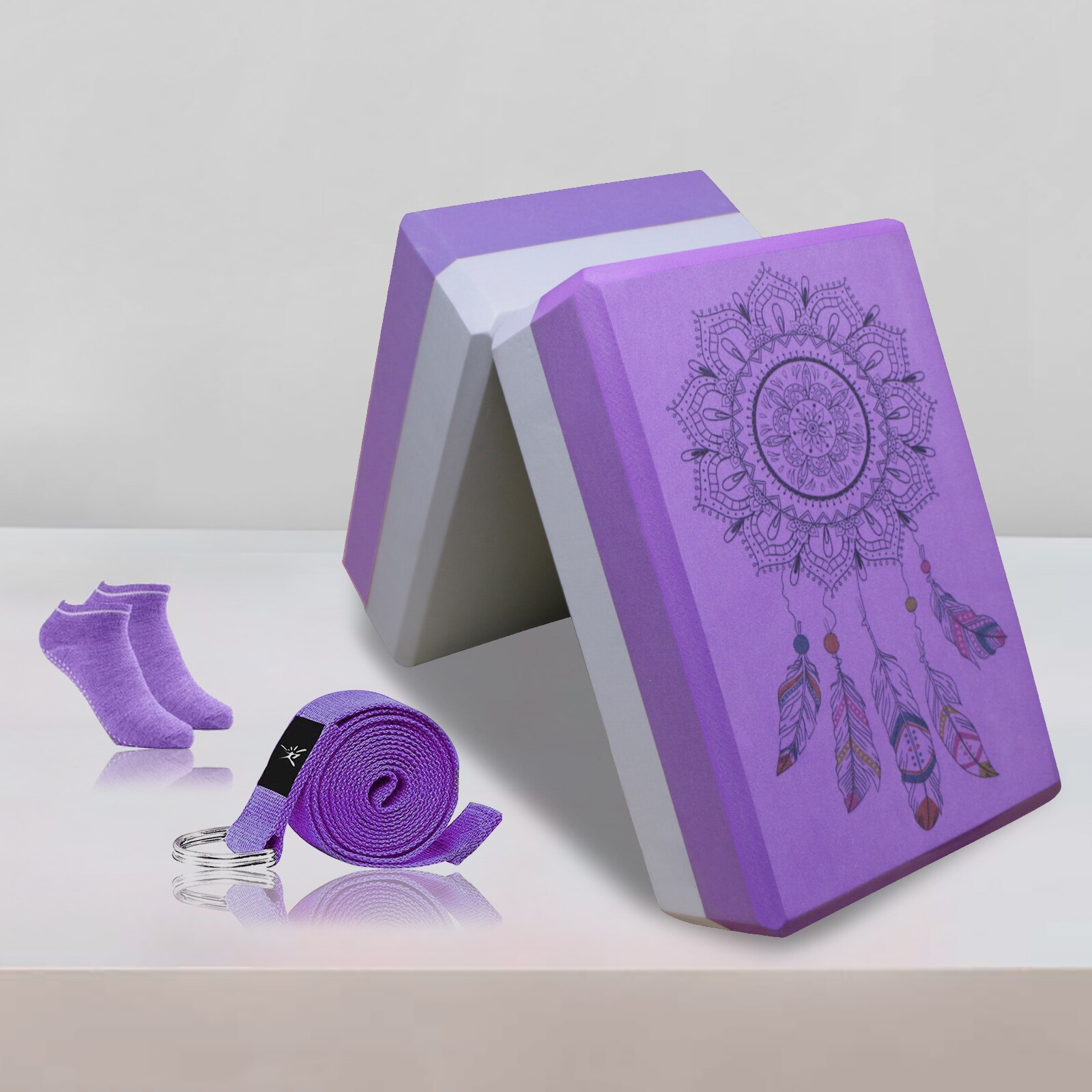 Eva Afdrukken Yoga Block Foam Pilates Stretching Meditatie Blokken Oefening Fitness Baksteen Thuis Workout Bodybuilding Apparatuur: 2pcs purple set