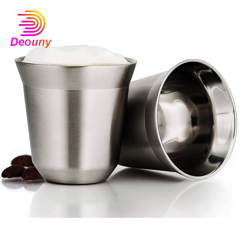 Deouny Rvs Espresso Cup Double Wall Geïsoleerde Demitasse 2.7Oz Roestvrij Reizen Metalen Cups Glas Stapelbaar Koffiemok