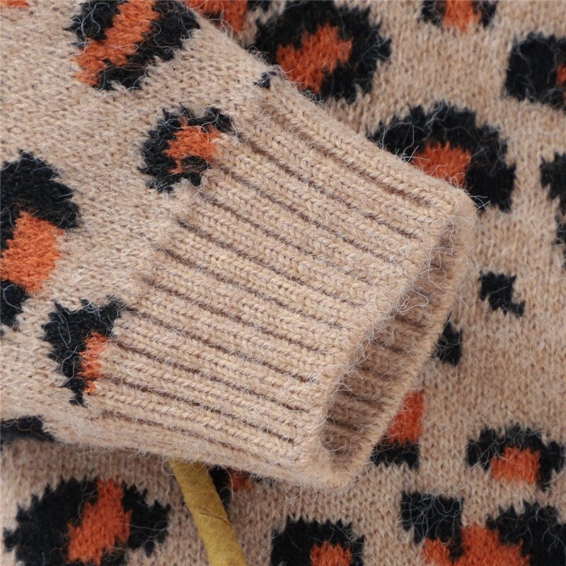 0-24m bebê meninas crianças outono inverno leopardo impressão camisola casaco de manga longa com decote em v botão de malha cardigan crianças quentes topos