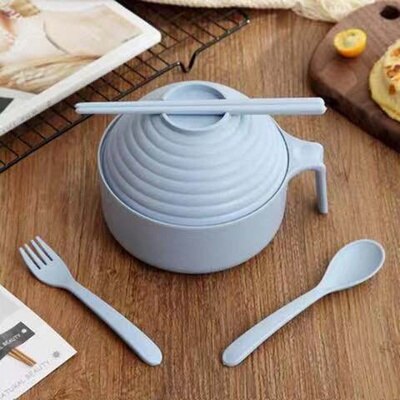 Koreaanse Bento Kom Instant Noodle Kom Met Deksel Artefact Slaapzaal Te Reinigen Eenvoudige Leuke Student Servies Set Enkele Andere: Blue five-piece set