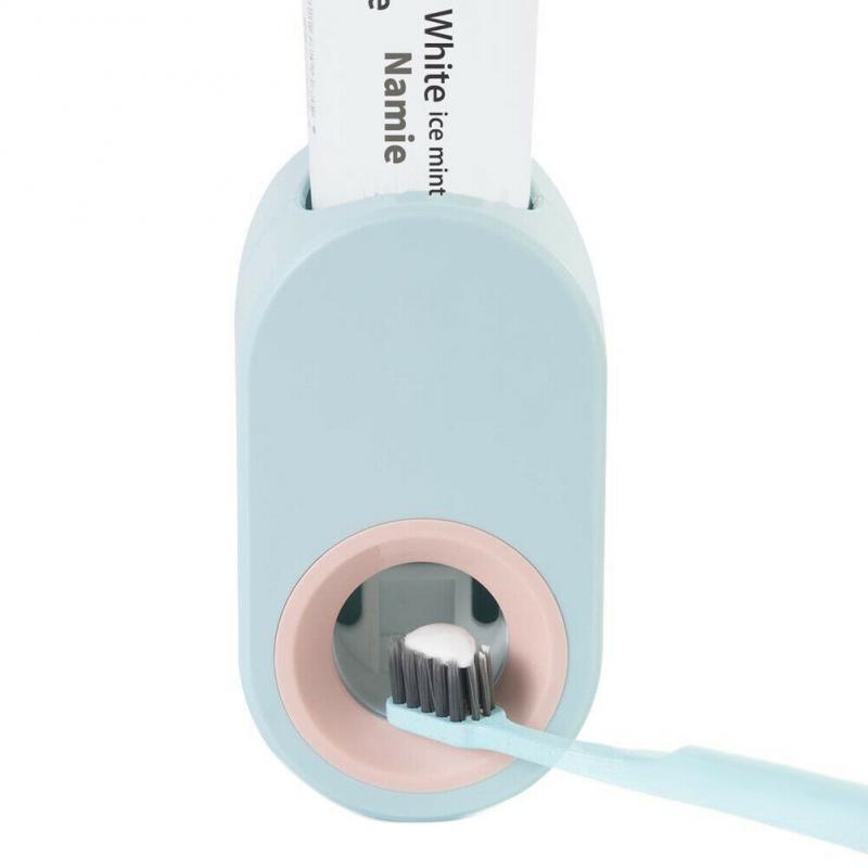 1 stk automatisk tandpasta squeezer tandpasta holder sæt tandpasta dispenser vægmonteret stativ rullende badeværelse tilbehør: Blå