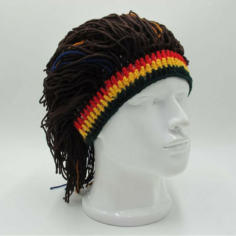 Peluca barba Gorro Rasta Bandana hecho a mano Gorro de ganchillo de invierno para hombre disfraz de Halloween divertidos de cumpleaños