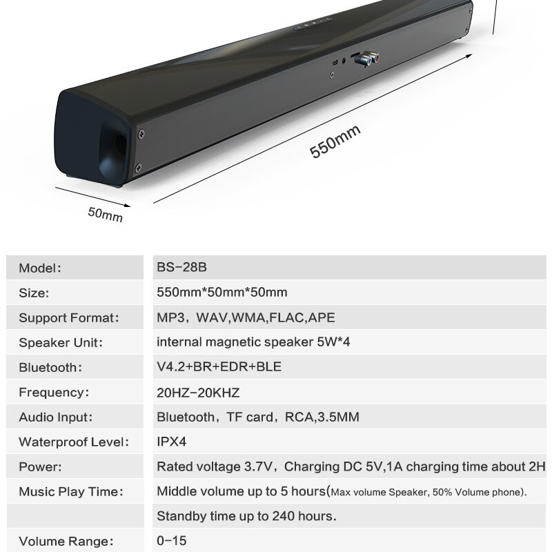 Barre de son sans fil 20w haut-parleurs bluetooth barre de son multifonction haut-parleur sound blaster haut-parleur tv classique carte tf lecture directe