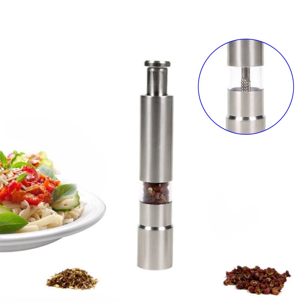 Rustfritt stål pepper mølle salt shaker kvern combo trykknapp til reise hyd 88
