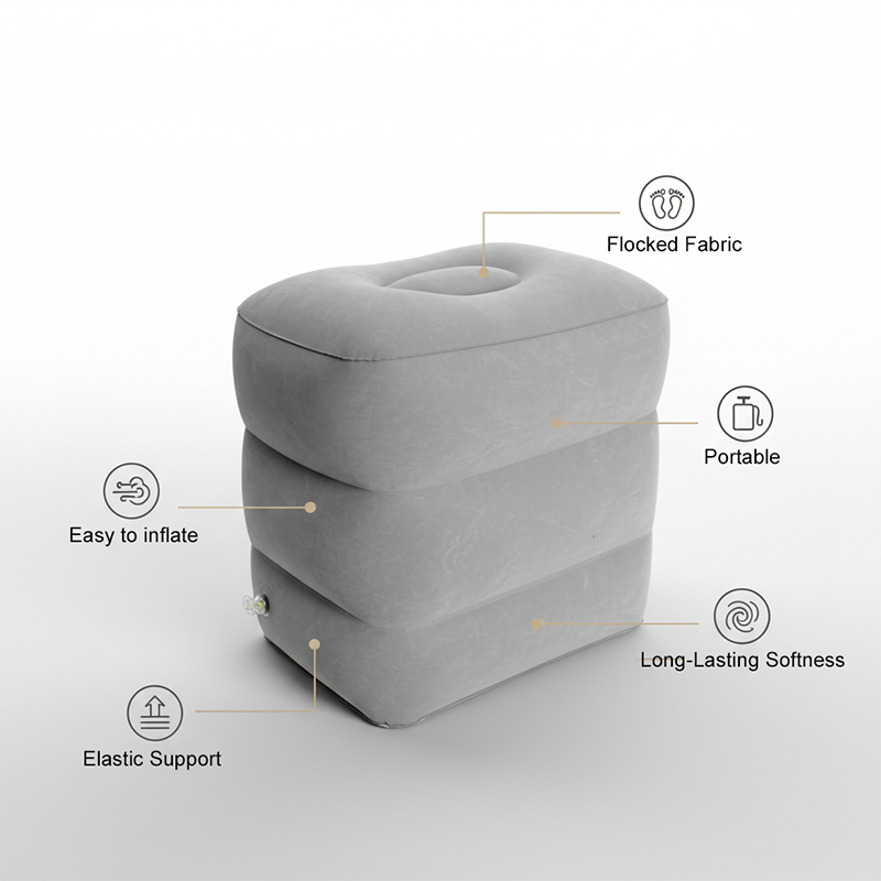 1pc Three-Layer Flocked Pvc Inflatable Footstool Adjustable Portable Ergonomic Footrest Pillow for Train Plane Air Cushion: Default Title