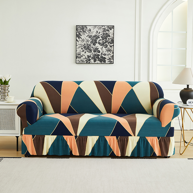 1-delige bedrukte bankhoes met rok, volledige dekking, elastische bankhoes, versier de bank in de woonkamer, meerdere kleuren bankhoes: YELLOW / 80*120cm