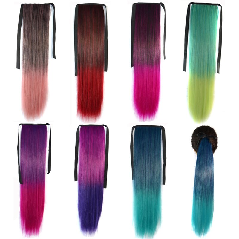 Jeedou-coleta sintética recta para Cosplay, cinta de Color azul, rosa, rojo, arcoíris, cordón, Vitality