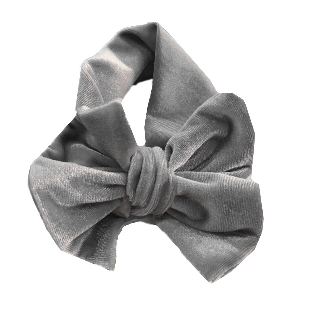 Peuter kinderen babymeisje gouden fluwelen hoofdband effen stof strik tulband knoop hoofdband haarband stretch meisjes hoofdbanden 3-12m: Grijs