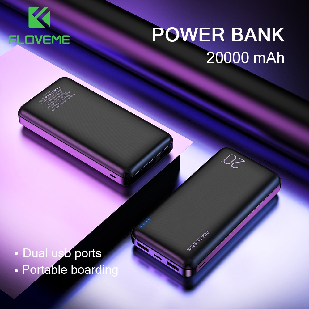 Floveme 20000 Mah Power Bank Voor Iphone Samsung Xiaomi Mobiele Telefoon Externe Batterij Draagbare Powerbank Dual Usb Charger