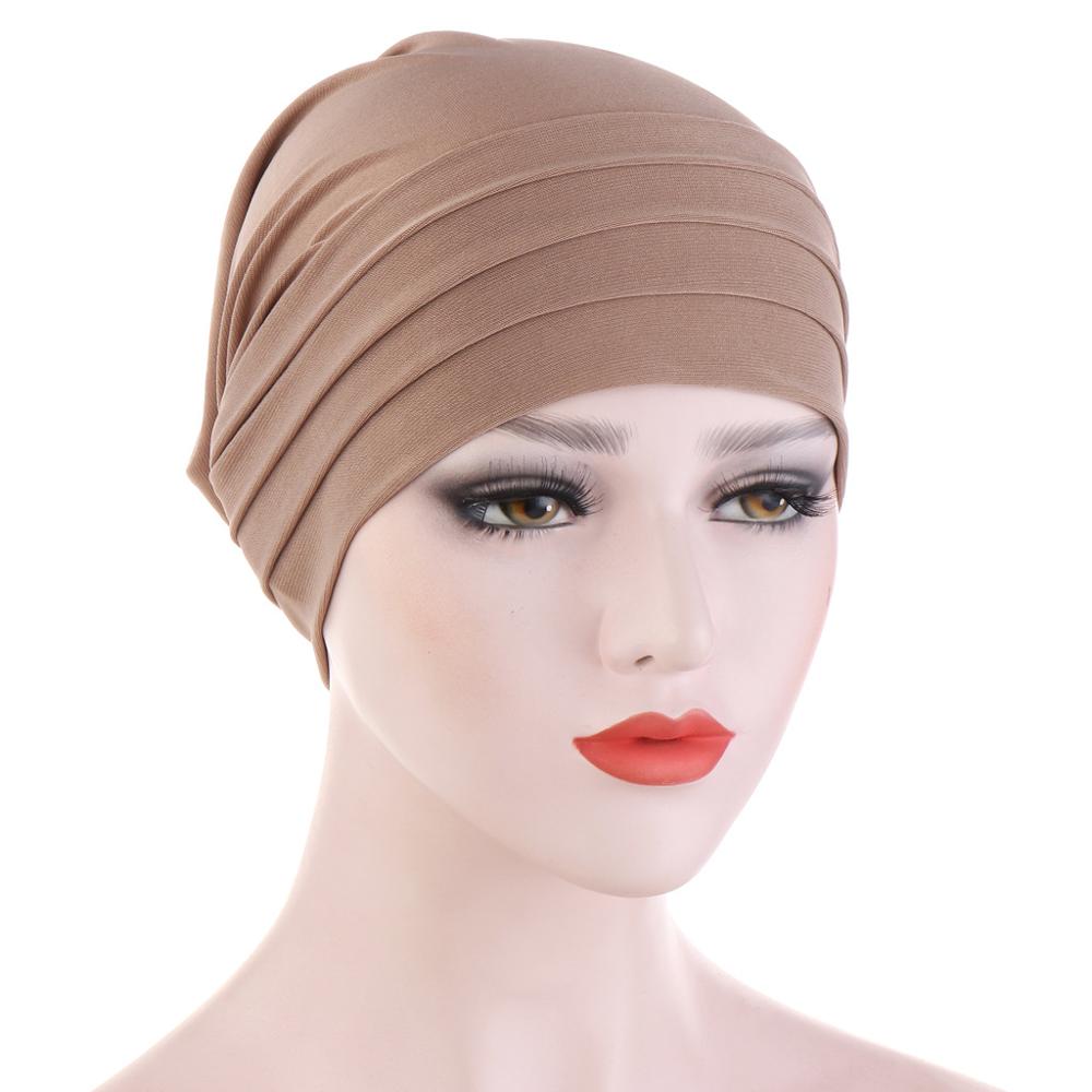 Elastic Turban Hat Solid Color Women Headscarf Bonnet islamic Inner Hijabs Cap Muslim Hijab turban africain femme hat: 1
