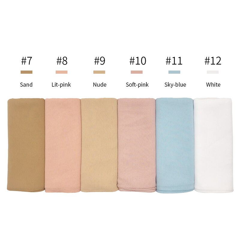crêpe mousseline hijab écharpe magnifique solide foulards musulmans 10 pièces rides foulards de