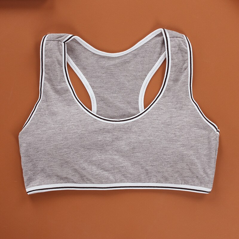 Girls' brassiere development period no steel ring with insert elastic pure cotton sports solid color underwear vest: Gray