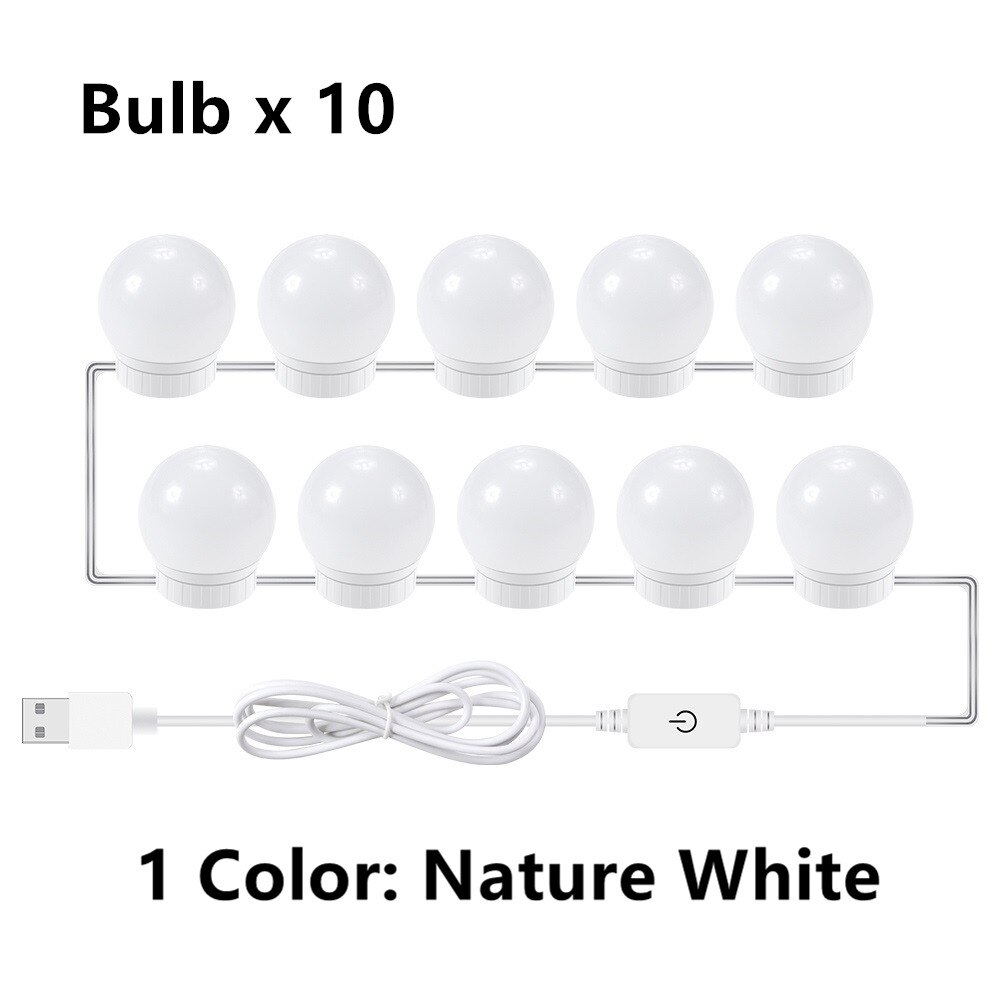 Ampoule USB pour miroir de maquillage, lampes de vanité Hollywood, applique murale à intensité réglable, Kit d'ampoules 2 6 10 14 pour coiffeuse: 10pcs nature