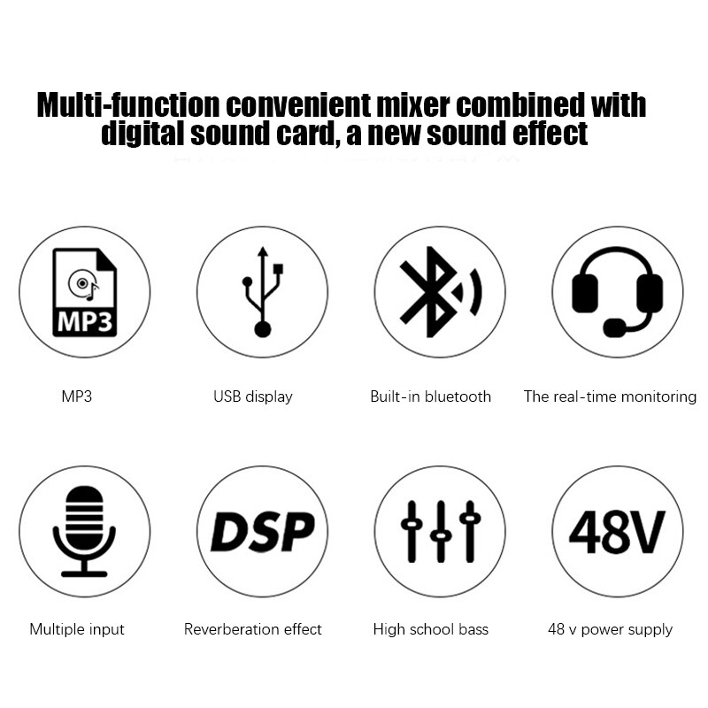 Professionele Geluidskaart 6-Kanaals Mixer Outdoor Conferentie Audio Usb Bluetooth Reverb Audio Voor Microfoon Live