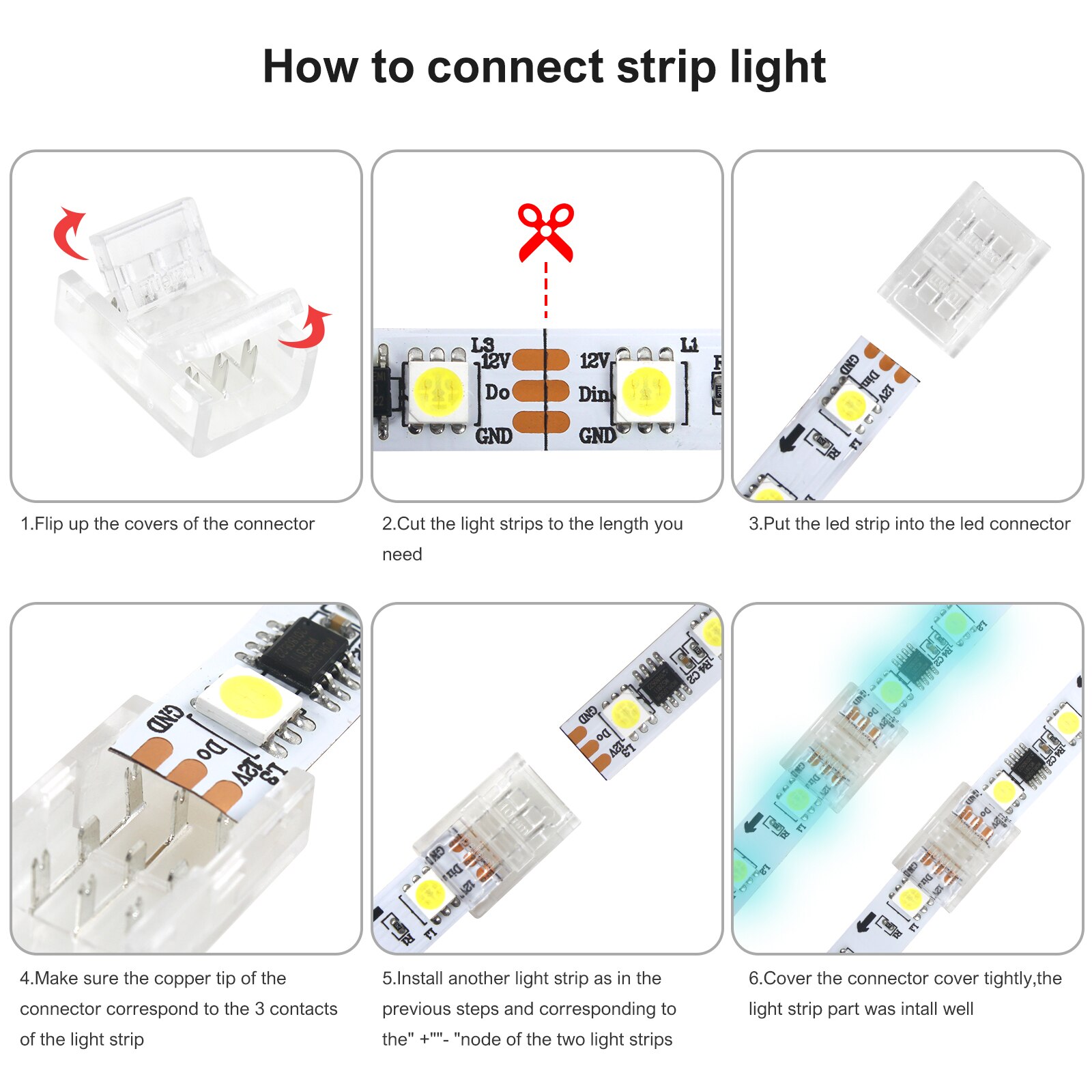 20 Pieces LED Strip Connectors 3 Pin RGB LED Light Connectors Solderless Connector Adaptor LED Light Wire Connector