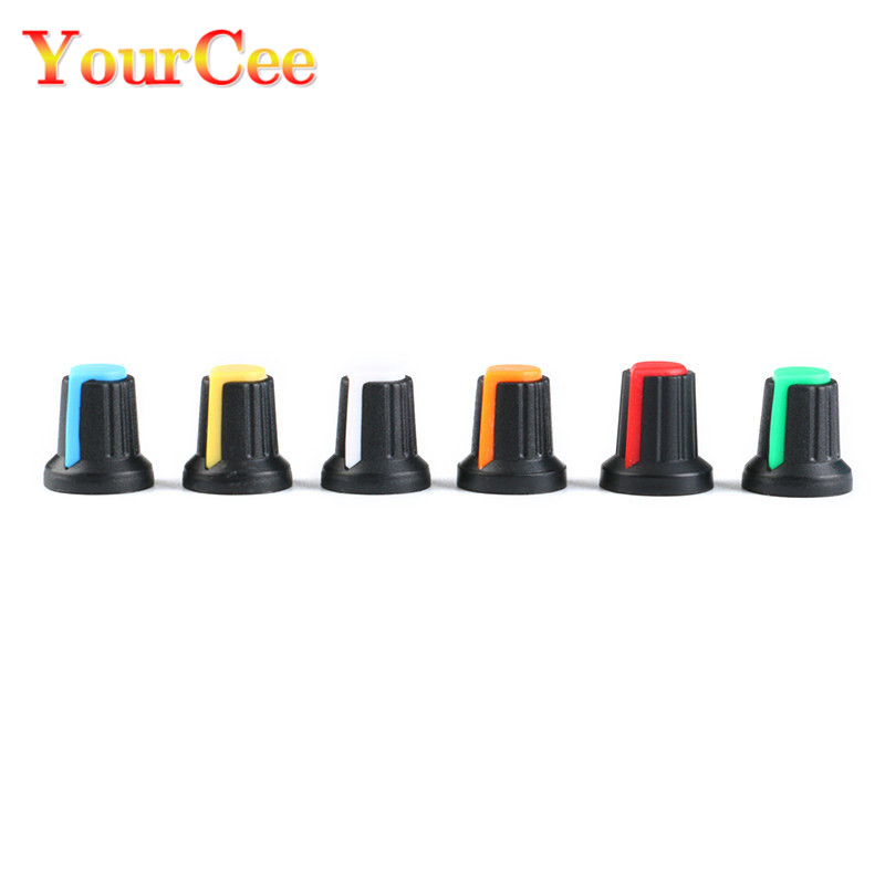 10 Stks/partij 6Mm WH148 Schakelaar Shaft Hole Dia Potentiometer Pot Knop Cap Voor Diameter 6Mm Plum Handvat Turn aan Uit Knop Knop