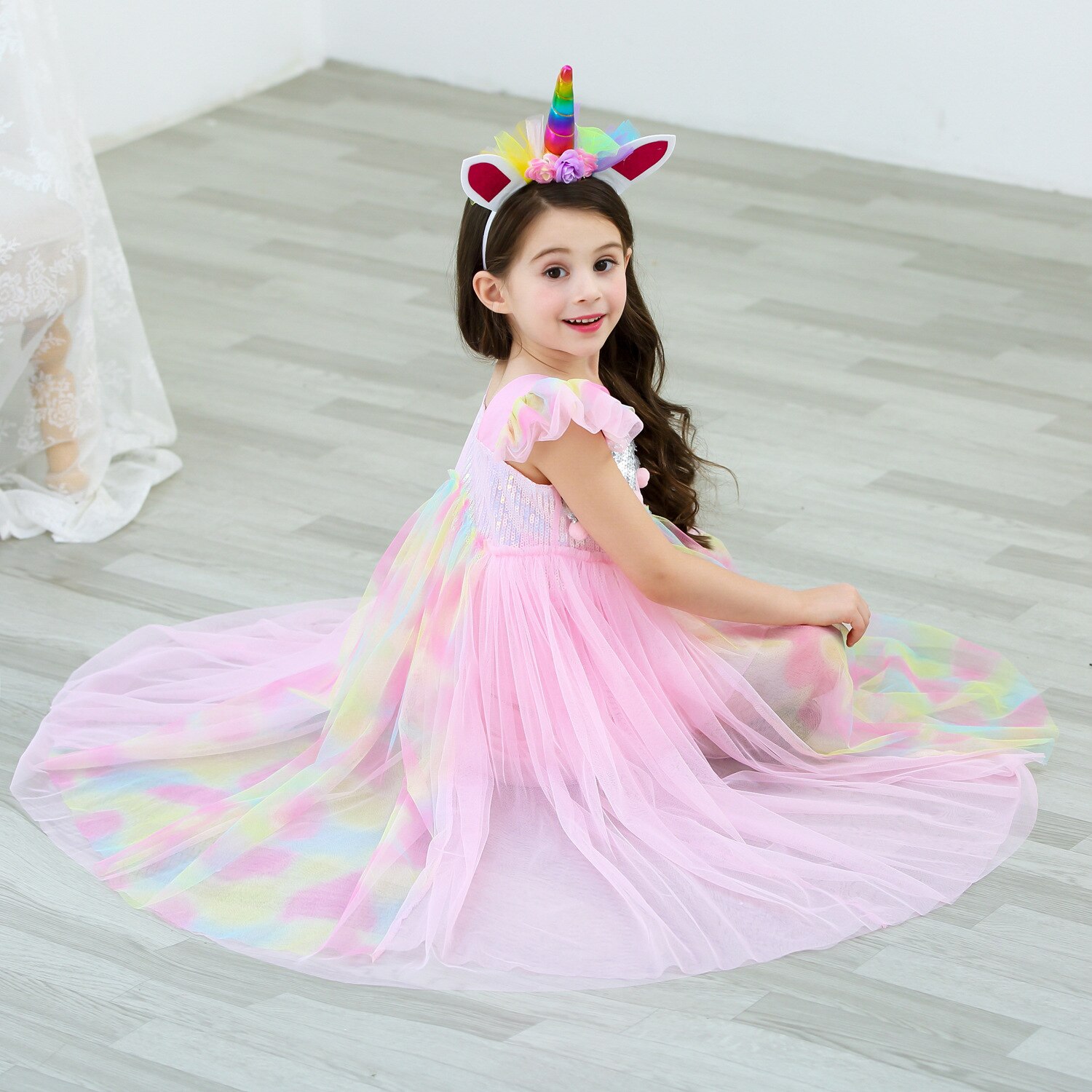 Einhorn Kleid für Mädchen freundlicher Karikatur Vestidos freundlicher Ballettröckchen Kleider Kleinkinder Sommer Ärmellose Prinzessin Halloween Kostüm
