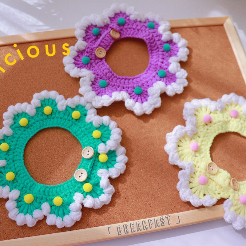 Macaron Knit Amarillo claro Babero para cachorro Pretty Green Collar de perro Bufanda Artículos para Bichon Frise Floral Pet Bows Pañuelo para el cuello de gato Maltés