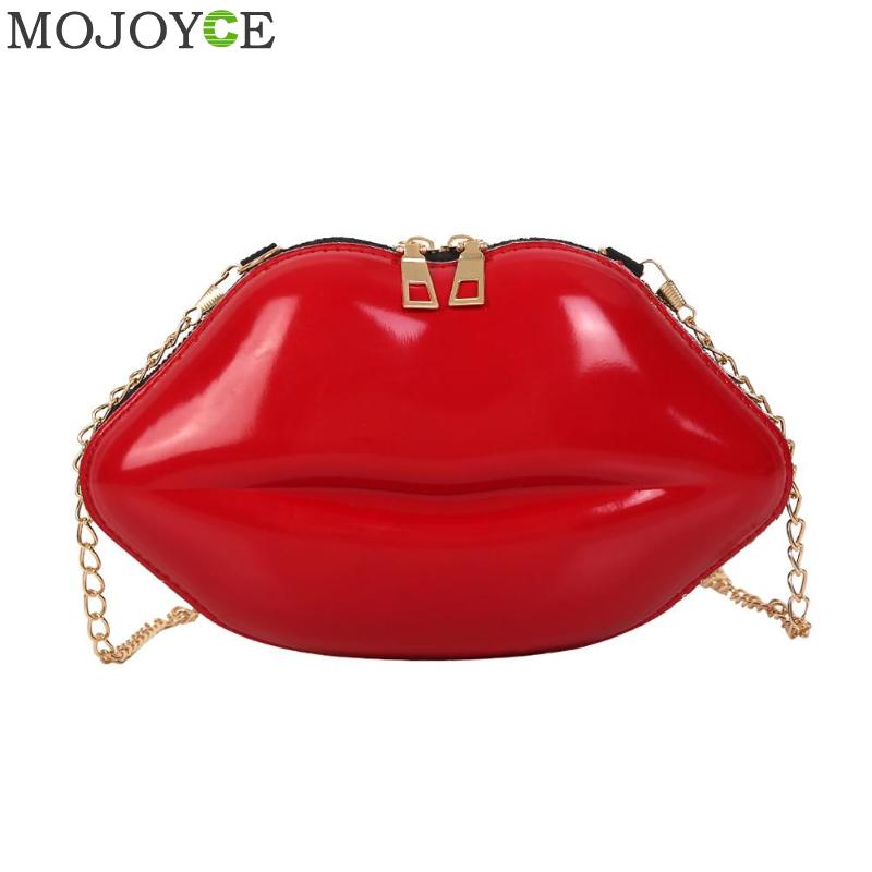 Frauen Rot Lippen Kupplung Tasche Damen Pu Leder Kette Schulter Tasche Bolsa Abend Tasche Lippen Form Geldbörse