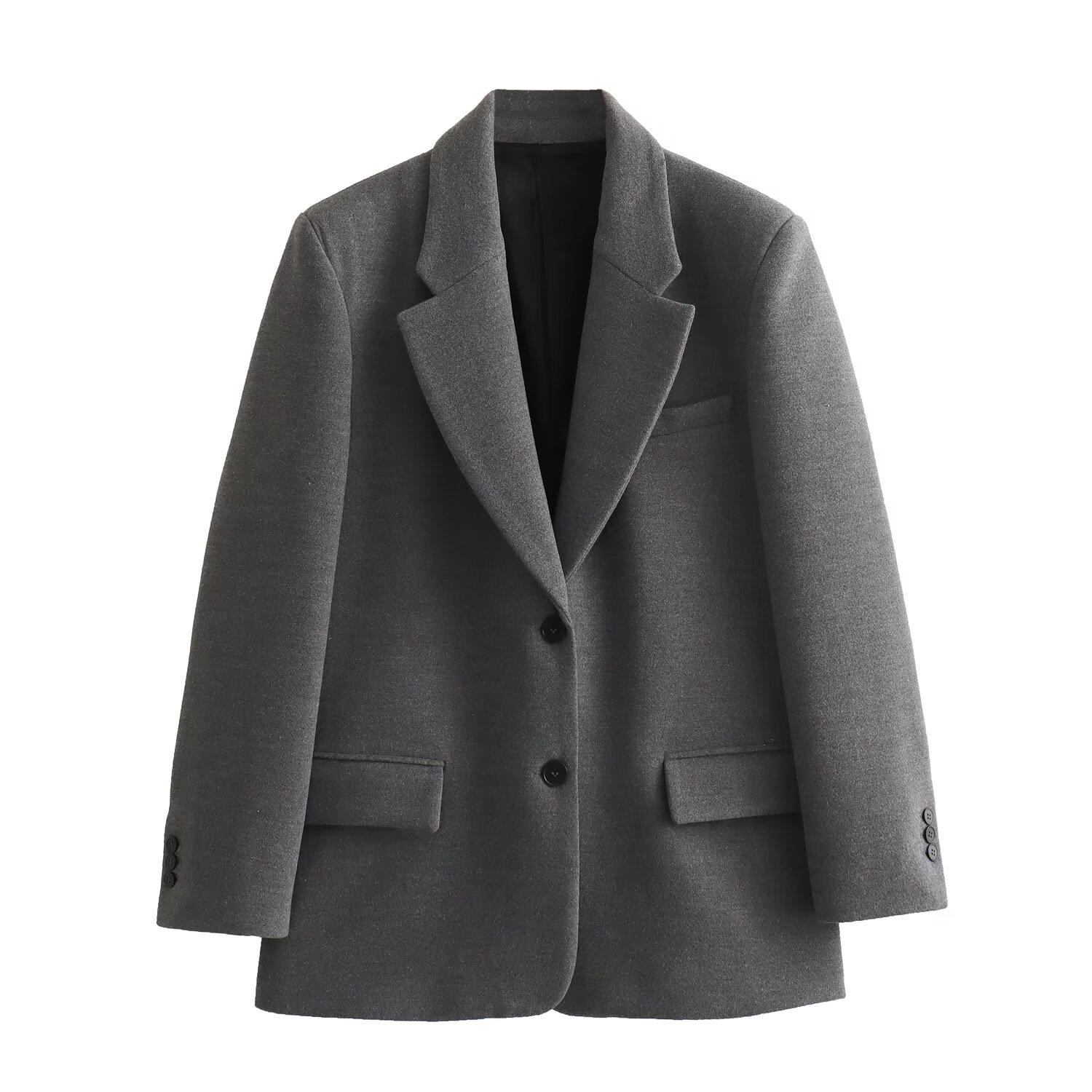 2025 Nuovi abiti da donna: cappotto monopetto con risvolto ampio e alla moda in stile europeo e americano: L / Grigio