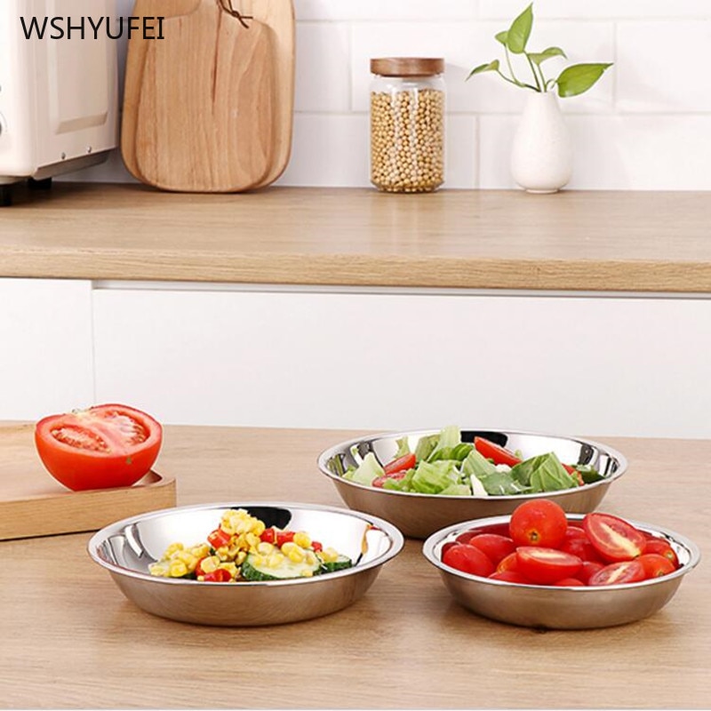 1pcs stainless steel dinner plate fruit dinner plate thickened deep disc pastry bread dish barbecue plate kitchen supplies