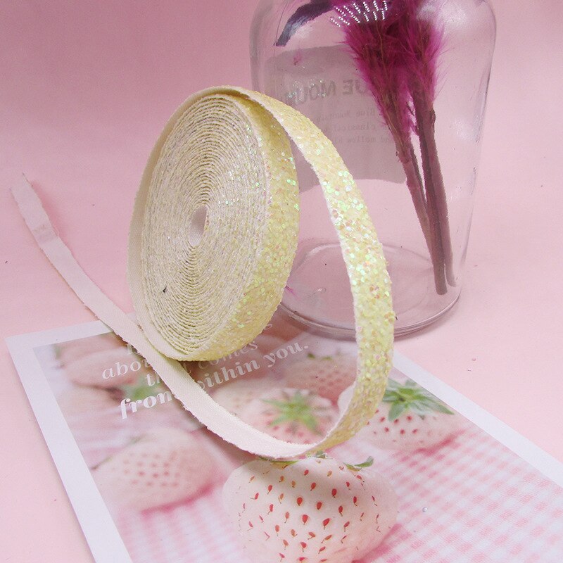 5 meter 10mm glitter pailletten linten voor doe-het-zelf knutselen naaien stof haar strikken clips accessoires feest bruiloft benodigdheden inpakpapier: Geel