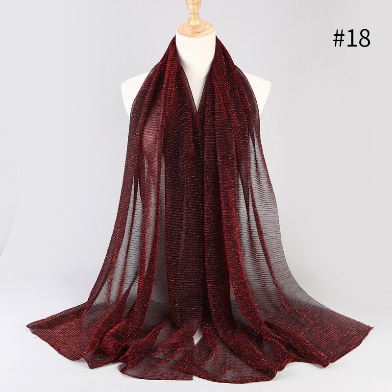Largo pañuelo islámico para la cabeza para mujer, hiyab musulmán de 75x180cm, a la , con brillo arrugado, chales lisos: 18