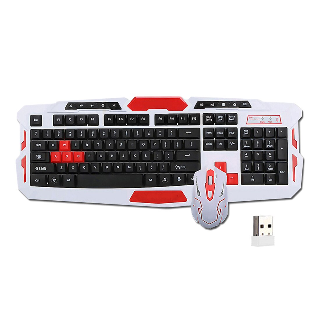 2.4 ghz trådlöst tangentbord gaming tangentbord mus combo 19 tangenter anti-ghosting justerbar 1600 dpi mus usb-mottagare adapter: Vitt och rött