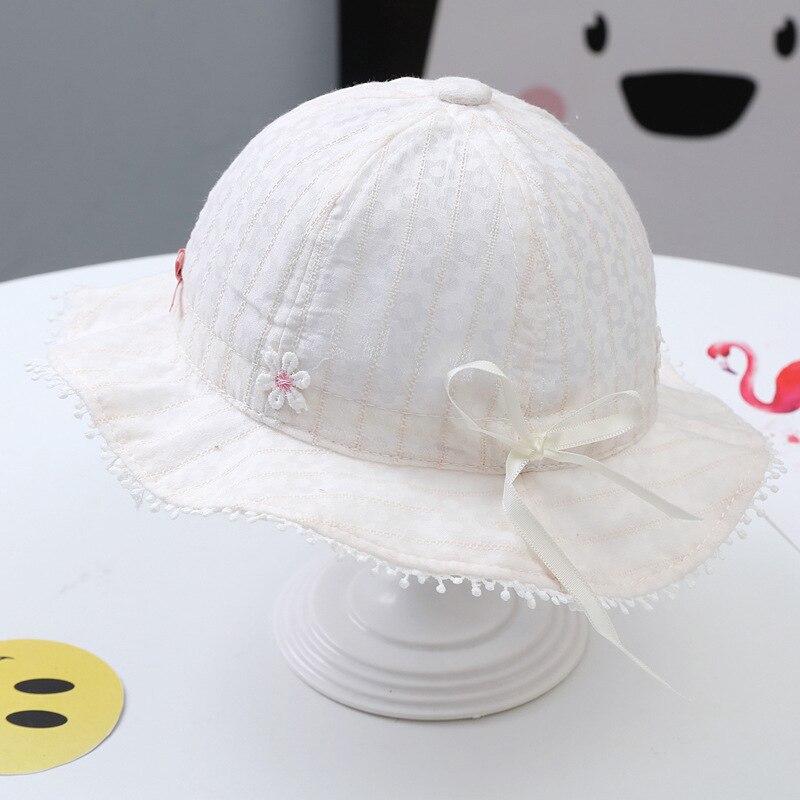 3 Colors Summer Outdor Sun Hat Baby Girls Cute Pink Cap Kids Cotton Breathable Bucket Hats with Stripes (for 3-18 Months Babies): Beige