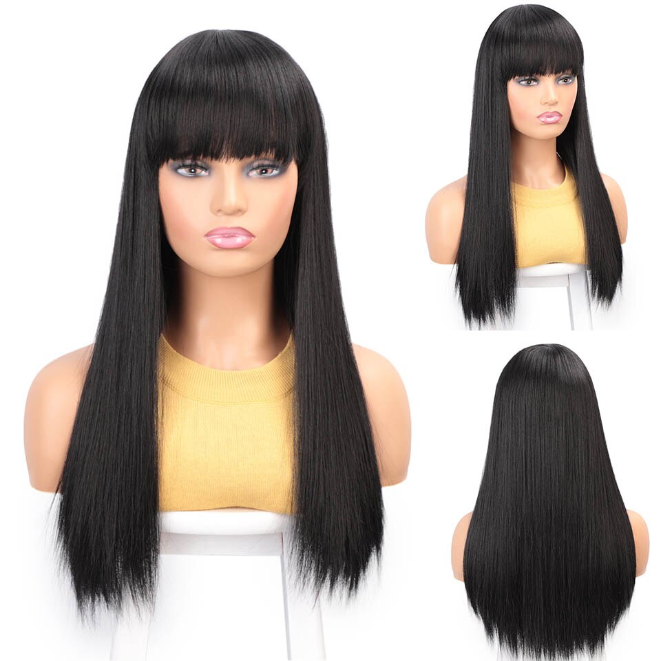 Aisibeauty Long Synthetic Wig with Bangs 4Colors High Density Natural Headline Heat Resistant Straight Hair Wigs for Women