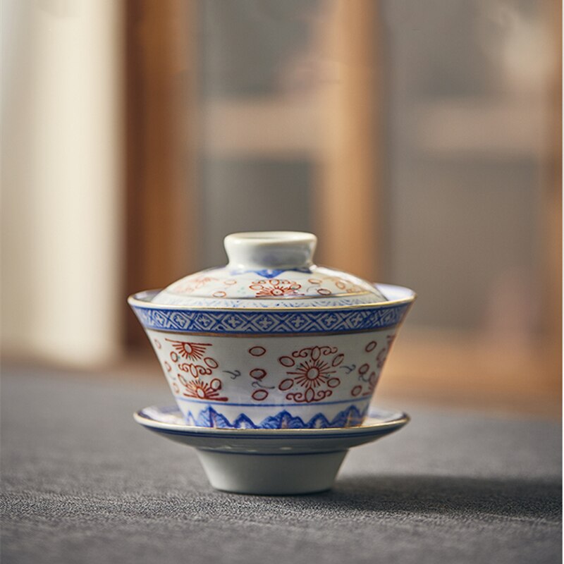 Creatieve Gaiwan Voor Thee Terrine Met Deksel Theewaar Blauw En Wit Theeceremonie Kopjes Thee Bowls Bloem Chinese Chawan