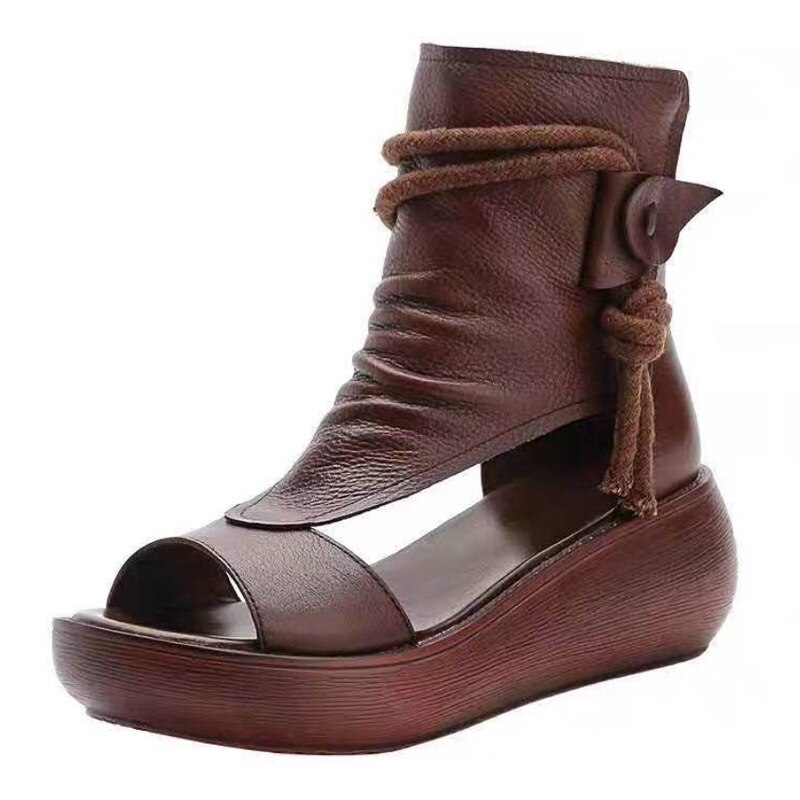 Sandales en cuir confortables pour femmes, bottes Cool à plate-forme, chaussures d'extérieur à la , semelles compensées, augmente la hauteur, chaussures à bout ouvert, été, 2022