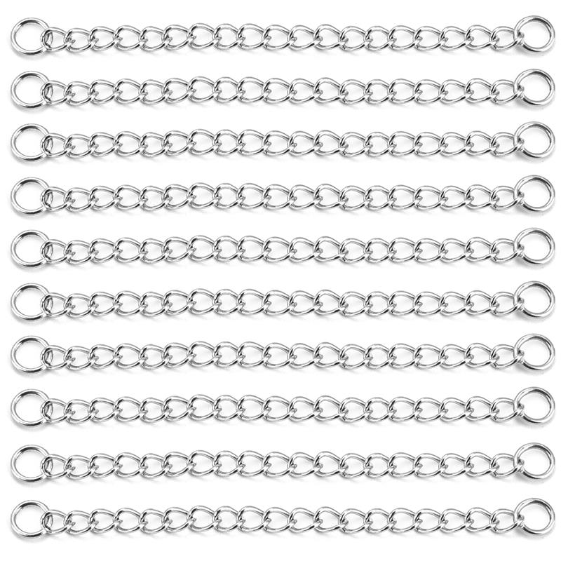 10 Uds. De cadena de extensión soldada de acero inoxidable de 3cm/5cm, collar dorado, extensor de pulsera, cadenas de cola para suministros de joyería DIY: Oro