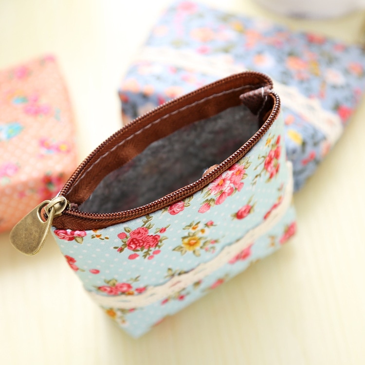 eTya Women Purses Cute Zipper Small flower Bag female Girl Headset Line Coin Purse Card Bag Clutch Wallet key bags