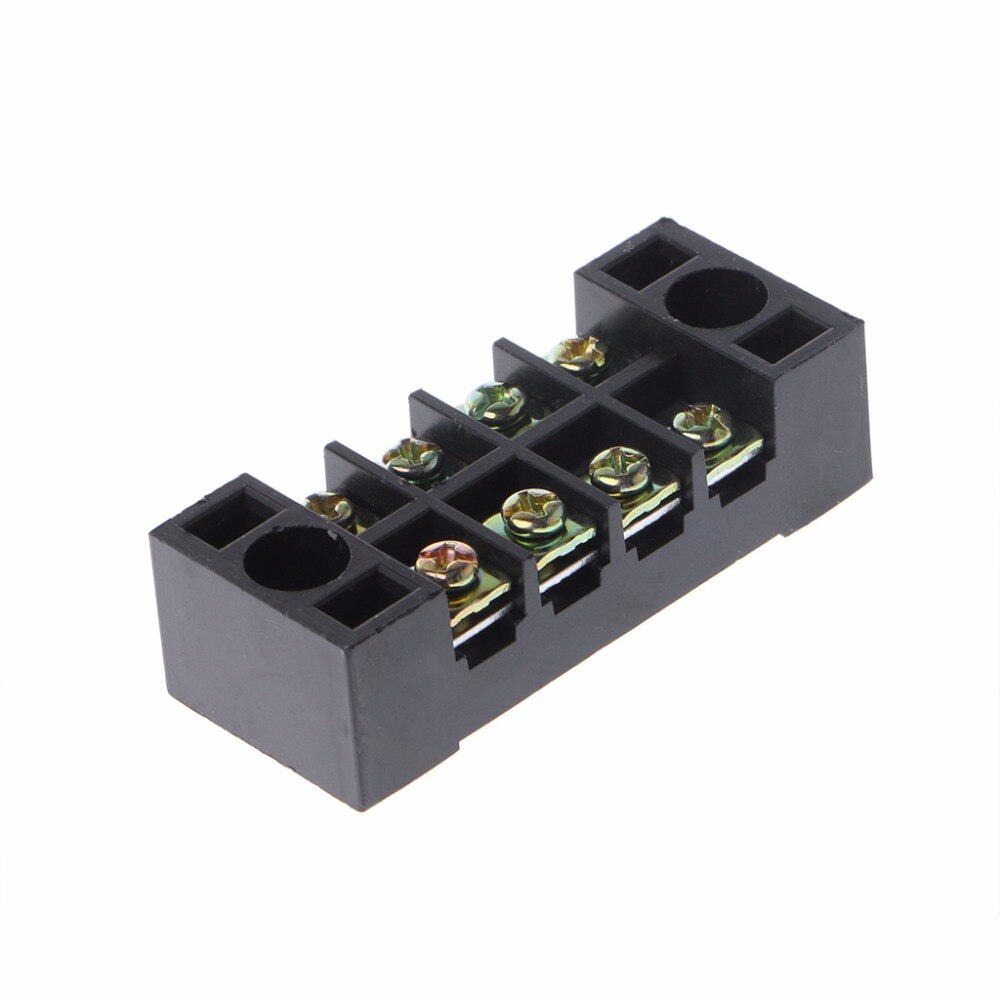 600V 15A 4 Positions Dual Rows Covered Barrier Screw Terminal Block Strip Wires Connector
