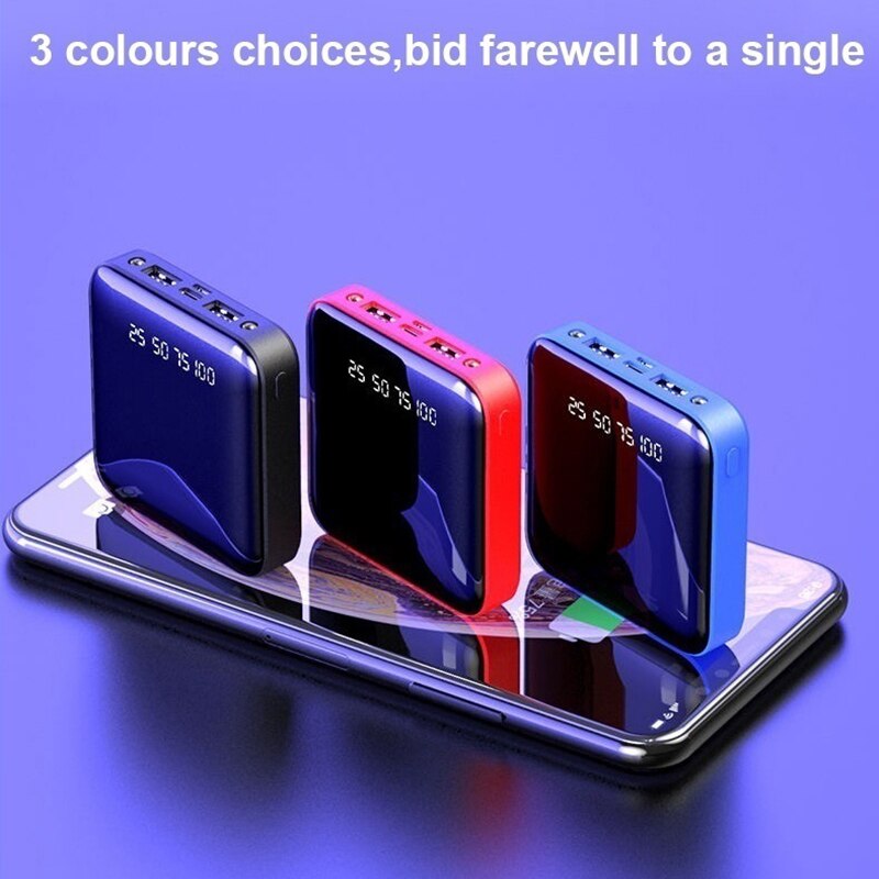Mini 20000mAh Power Bank caricabatterie esterno Powerbank di grande capacità PowerBank digitale Dual USB Charge LED Light Poverbank