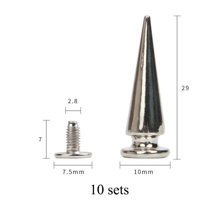 Legierung Überzug Metall Punk Scharf Sprengkopf Schraube Nieten Nieten Handwerk Leder Gürtel Armbinde Kopf Nieten Spikes Dekor Nagel Schnallen: 10x29mm / 20 setzt
