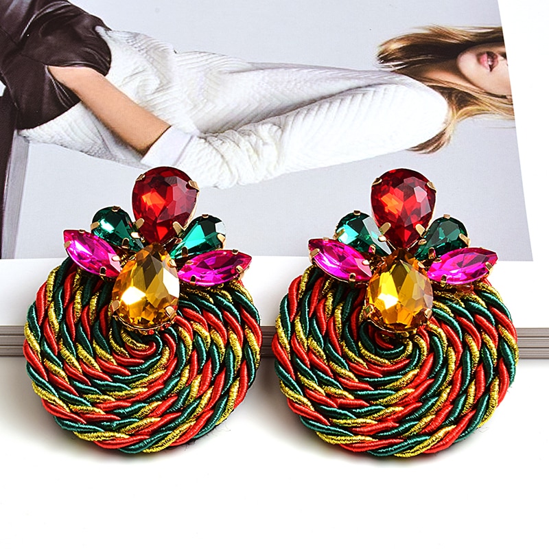 Kleurrijke Kristallen Oorbellen Strass Handgemaakte Ronde Earring Sieraden Accessoires Voor Vrouwen