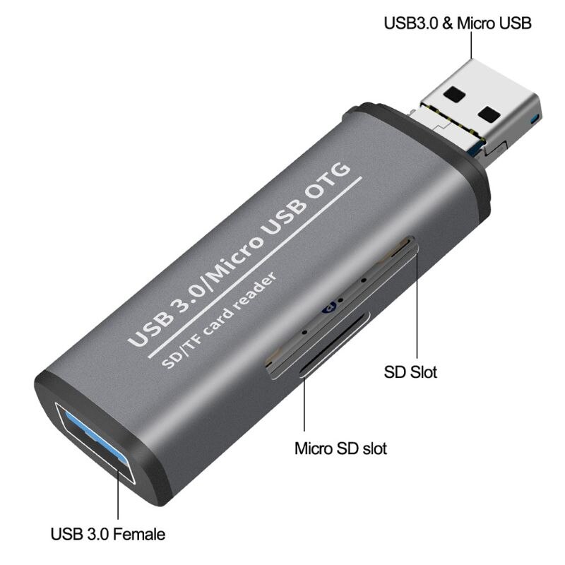 Metall 2 in 1 usb 3.0/ Mikro usb auf sd/Mikro sd speicherkartenleser Mikro usb otg Adapter für macbook samsung huawei xiaomi pc Laptop