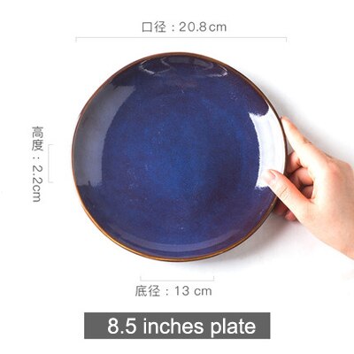 Household bowl and plate combination set simple retro ceramic tableware noodle salad bowl Steak cake dessert plates: 8.5 inches plate