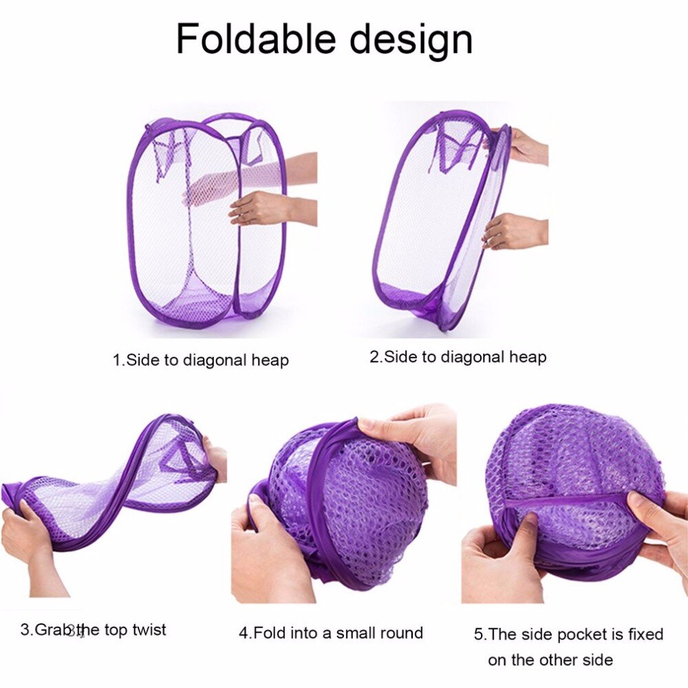 Opvouwbare Praktische Pop Up Wassen Kleding Wasmand Effen Kleur Mesh Vuile Kleren Opslag Mand Tas Voor Huishoudelijk Gebruik