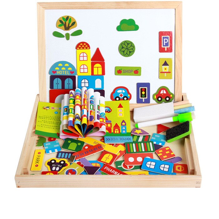 3D Wooden Magnetic Puzzle - Figures, Animals, Vehicles, Drawing Board - Educational Toy for Kids: STYLE-A