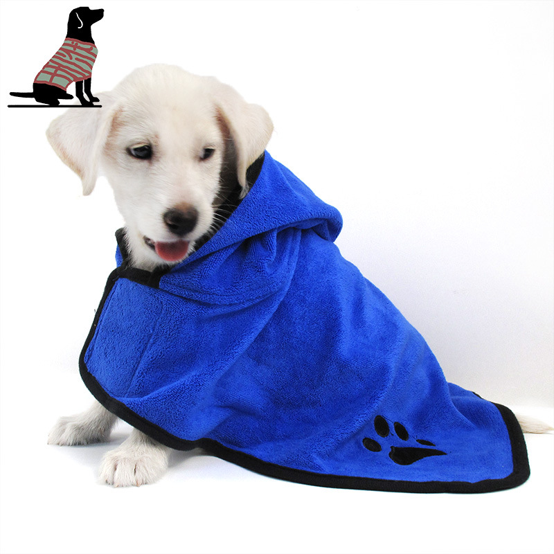 Pet Dog Bathrobe for Small Medium Large Dogs Shower Hooded Bathrobe Dog Bath Towel Cute Embroidery Paw Pet Drying Towel