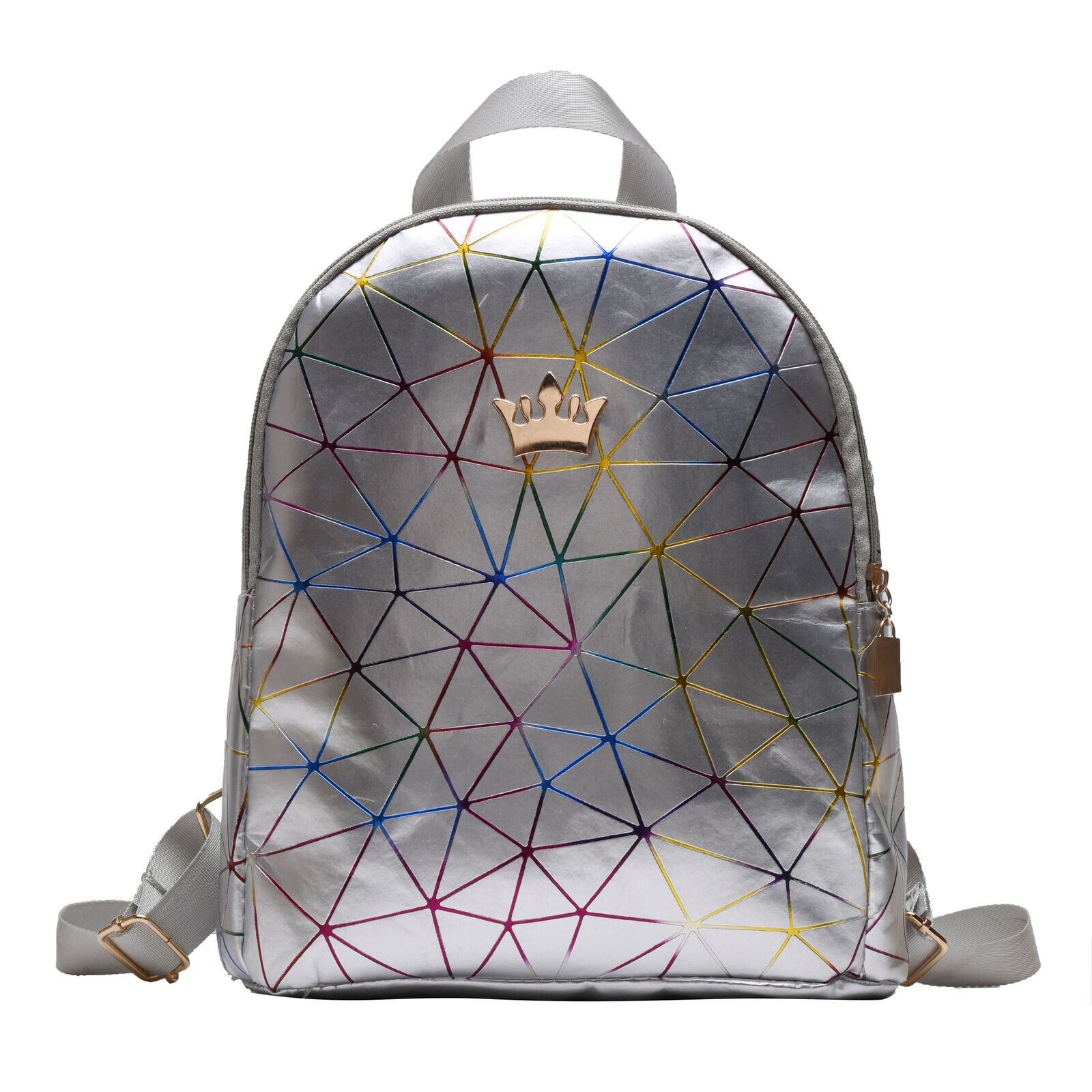 Mini mochila para mujer, bandolera de cuero PU para chicas adolescentes, Mochila pequeña multifunción, mochila escolar para mujer: Plata