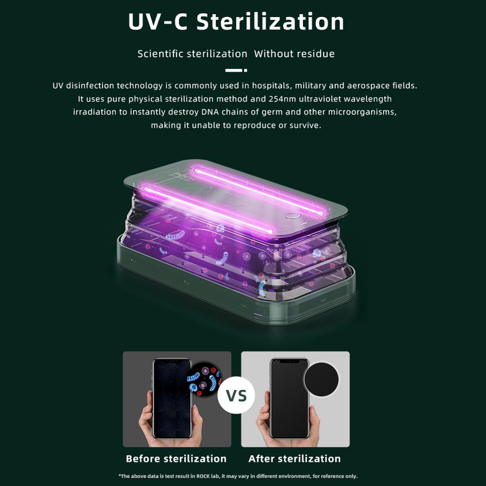 Rock Ruimte Uv Draagbare Telefoon Sterilisator Met Draadloze Fast Charger Schoonmaken Persoonlijke Zorg Doos Voor Jewerly Horloge Cleaner Houder